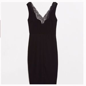 Zara V-Neck Black Lace Midi Dress